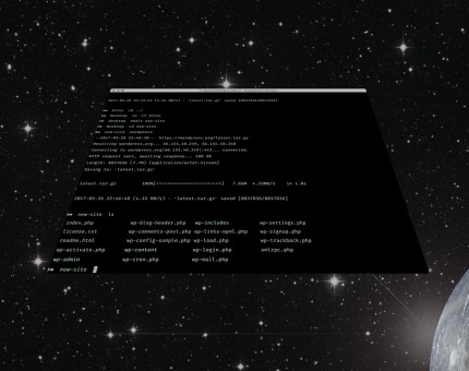 Mac terminal floating in space - Start Wars style.